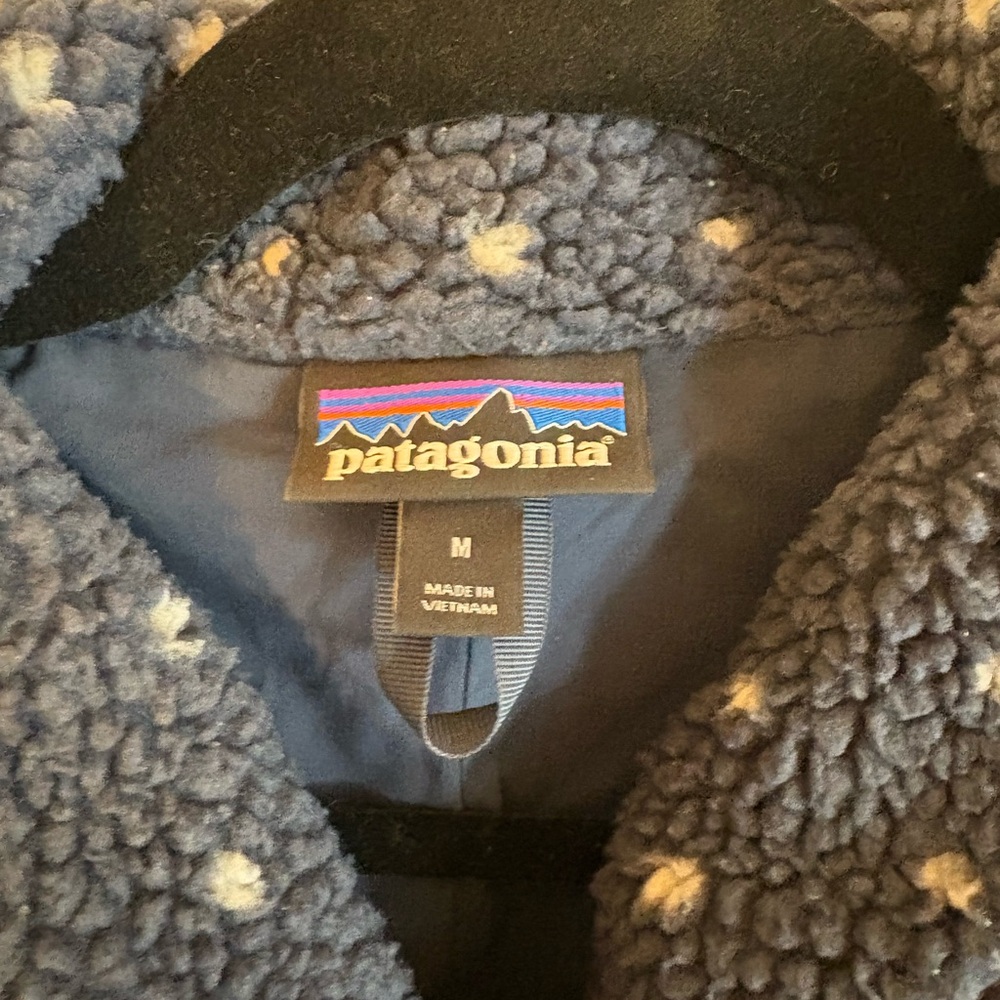 Patagonia Retro-X Snap Front Sherpa Bomber Jacket Navy Polka Dot, M - Picture 3 of 5